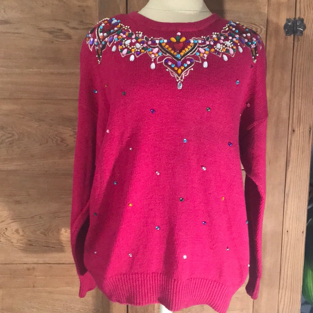 VINTAGE 80s BRITTANY LEIGH bling beaded sweater 1X